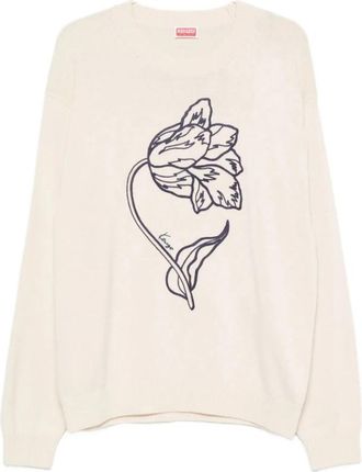 Kenzo Tulip Sweater - Heren - Ronde hals truien - Wit - S - Katoen - Truien & Vesten