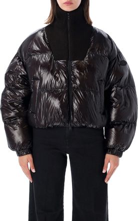 Diesel Cropped Black Puffer Jacket With Ribbed High Collar