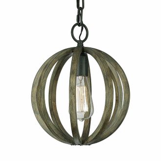 Loops 1 Bulb Ceiling Light Fitting Weather Oak Wood Antique Forged Iron LED E27 60W