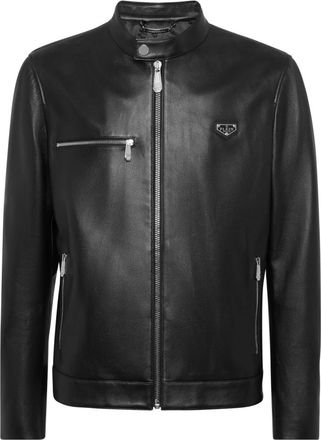Philipp Plein Leren Bikerjack - Heren - Leren en Su&egrave;de Jassen - Zwart - 2XL - Leer - Jassen