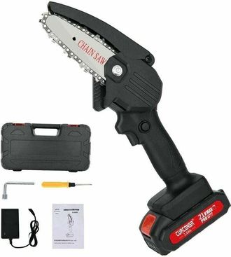 OEM Mini Motosierra De Bater&iacute;a De 4 Pulgadas, Peque&ntilde;a Motosierra El&eacute;ctrica Con Bater&iacute;a De 2 Ah Y Cargador Para Cortar Madera, Agricultura, Jardiner&iacute;a Y Pa