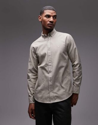 Carhartt Work in Progress Bolton - Camicia Oxford a maniche lunghe color pietra-Bianco
