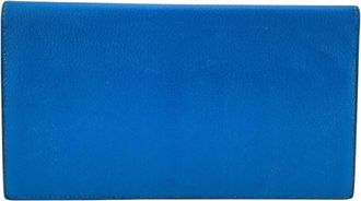 Herm&egrave;s Blue Leather Long Wallet (Bi-Fold) (Pre-Owned)