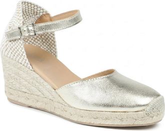Jones Bootmaker Womens Rayna Leather Buckled Espadrilles - Gold - Size UK 6