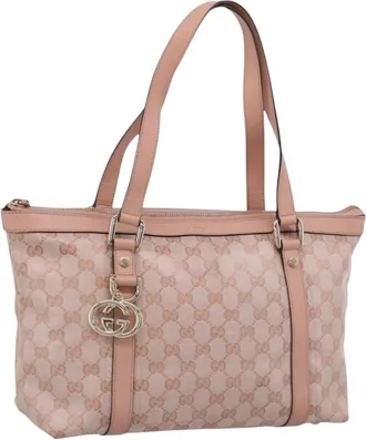 Gucci Abbey Zip Tote Gg Canvas And Leather Pink Canvas Handbag (Pre-Owned)