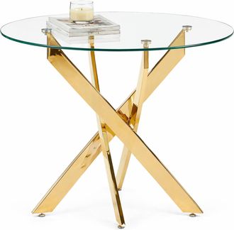 STILVORA Mesa De Comedor Redonda En Vidrio Y Metal Con Superficie De Vidrio Templado, Patas Cruzadas De Metal - 80&times;80&times;75 Cm, Dorado