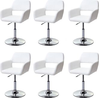 Hhg Hhg - Lote De 6 Sillas De Comedor 926 Iii, Silla De Cocina, Retro A&ntilde;os 50, Polipiel, Blanco, Base Cromada