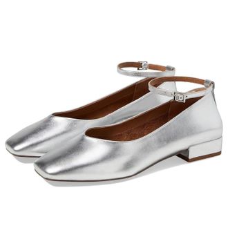 Seychelles Pumpkin Flats Women Silver Leather Square Toe Ankle Strap HTAT1128