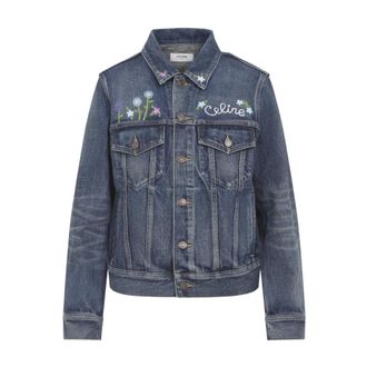 Celine Denim Jackets, female, Blue, Size: XS Blue Embroidered Denim Jacket