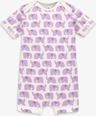 primary Organic Animal Friends Babysuit Shortie in Lavender Baby Elephants at Nordstrom, Size Newborn