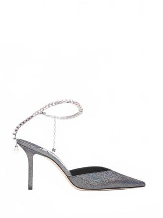 Jimmy Choo London Womens Saeda Metallic Disco Suede Pumps With Crystal Embellishment In Silver