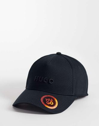 HUGO BOSS HUGO Red - Cappellino in twill di cotone nero con logo