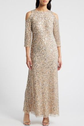 Pisarro Nights Beaded Cold Shoulder Cocktail Dress in Blush at Nordstrom, Size 10