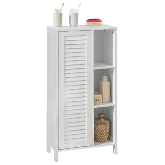 SoBuy Sobuy - Armario Con Pie Mueble Auxiliar Para Ba&ntilde;o Armario De Ba&ntilde;o Con 1 Puerta Y 3 Estantes Blanco 48x24x96 Cm Bzr39-w Es