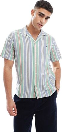 Polo Ralph Lauren Camicia classica oversize a maniche corte blu e verde a righe multicolore con logo