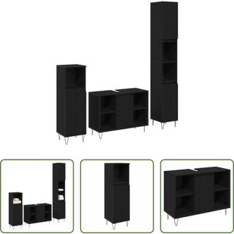 vidaXL Armadietto lavabo - Set di mobili per il bagno 3 pcs Rovere Nero Legno multistrato