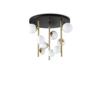 Netlighting Perlage 9 Light Globe Ceiling Light Brass White Glass Shade in Gold