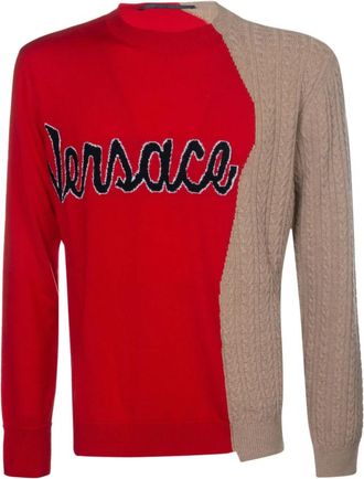 Versace Rode Gebreide Pullover Trui - Heren - Ronde hals truien - Veelkleurig - S - Truien & Vesten