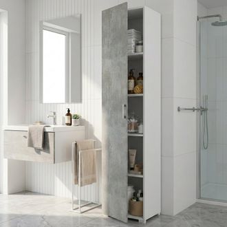 Dmora Armario Multiusos Dacaci, Mueble Lineal Con 1 Puerta Batiente Y 4 Baldas Regulables, Mueble Columna Para Ba&ntilde;o, 100% Made In Italy, 45x45h195 Cm, Cemen