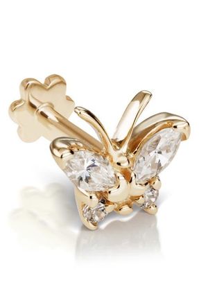 Maria Tash Diamond Butterfly Threaded Stud Earring in 18K Yellow Gold/Diamond at Nordstrom