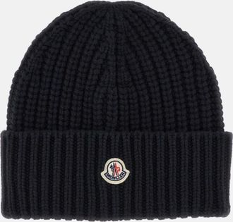 Moncler Black Ribbed Texture Beanie Hat