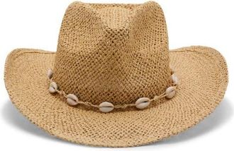 Mango Straw Hat with Shells in Beige at Nordstrom