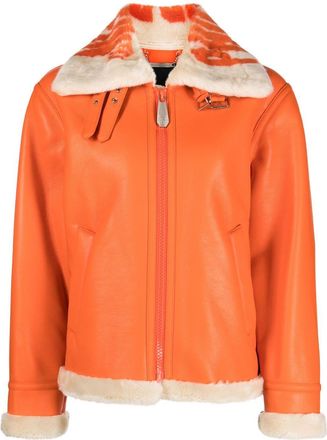 Philipp Plein faux-leather aviator jacket - women - Polyester/Polyurethane - L - Orange