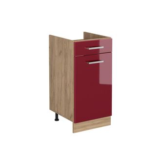 Vicco Mueble Bajo De Cocina R-line, Rojo De Alto Brillo/roble Dorado, 40 Cm Sin Encimera, Vicco