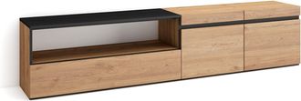 Skraut Home Skraut Home - Mueble Tv, Televisi&oacute;n, Muebles De Sal&oacute;n, Almacenaje, 200x45x35cm, Para Tv Hasta 80, Con Almacenamiento, Estilo Moderno, Roble Y Negro