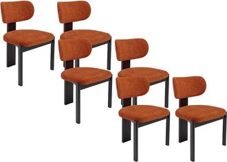 Vente-Unique Juego de 6 sillas de tela bouclé y madera de hevea negra - Terracota - WILANA