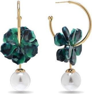 Eye Candy Los Angeles Valentina Faux Pearl Drop Floral Hoop Earrings in Gold at Nordstrom Rack