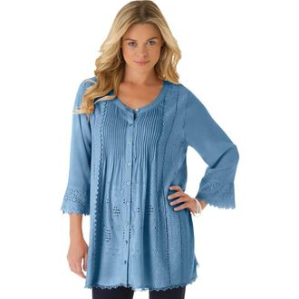 Roaman's Eyelet Big Shirt in Dusk Blue at Nordstrom, Size 14