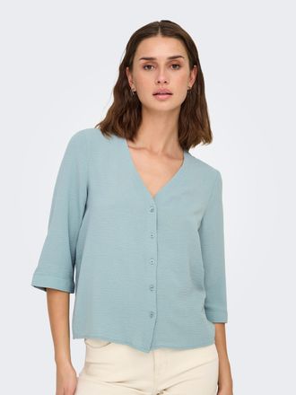 Jacqueline de Yong Shirtbluse JDY JDYLION CAPOTE 3/4 SHIRT WVN NOOS, Damen, Gr. 36, blau (silber blau), Web, Obermaterial: 100% Polyester, unifarben, regular fit h&uuml;ftlan