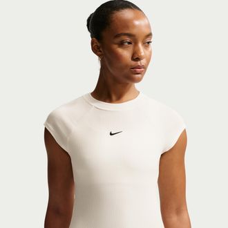Nike Womens Nike Sportswear Chill Knit Tight Short-Sleeve Ribbed Top in White | IF0242-133