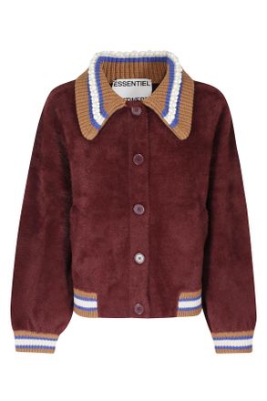 Essentiel Bordeaux Beadwork Collar Striped Zip Cardigan