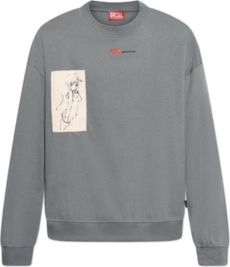 Diesel T-shirt met lange mouwen en tattoo patches - Heren - Sweatshirts - Grijs - S - Katoen - Hoodies & sweatvesten