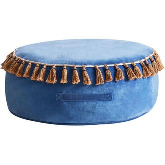 Beliani Pouf rotondo moderno in velluto Glam Soggiorno Camera da letto Blu Gotha