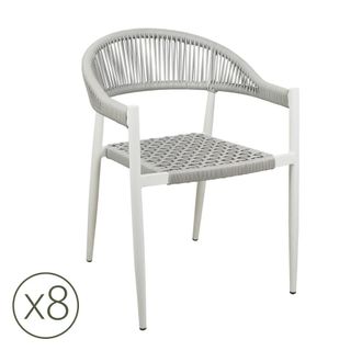 Kerama Pack de 8 sillas de exterior de aluminio blanco y cuerda