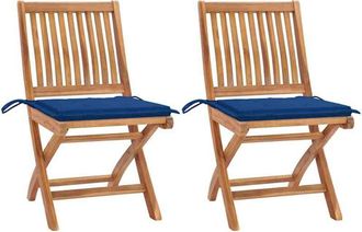 vidaXL Vidaxl - Sillas de jardín 2 uds con cojines azul real madera de teca
