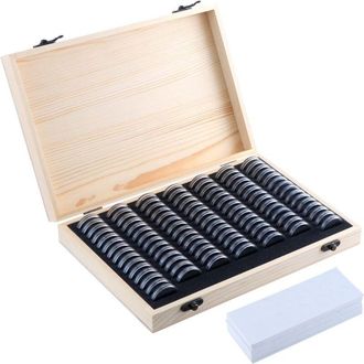 OEM 100 Cajas De Almacenamiento De Madera Con C&aacute;psulas De Monedas Redondas, Caja De Almacenamiento De Monedas Con Organizador De Pl&aacute;stico Para Coleccionis