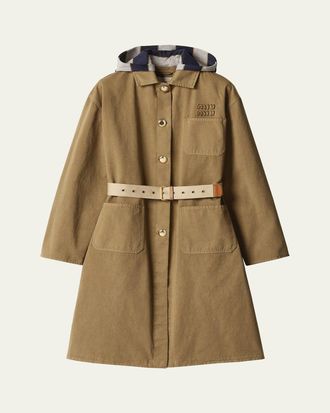Miu Miu Contrast Hood Trench Coat With Belt