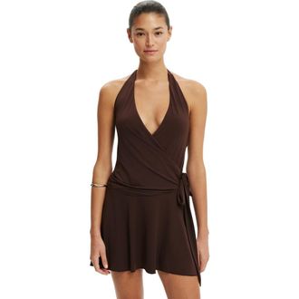 Cotton On Womens Marlo Halter Mini Dress in Dark Oak at Nordstrom, Size Xxx-Small