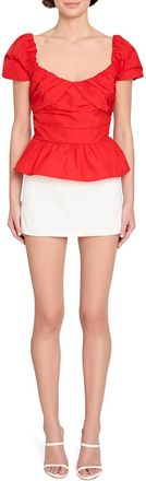 Amanda Uprichard Dorian Peplum Top In Candy Apple