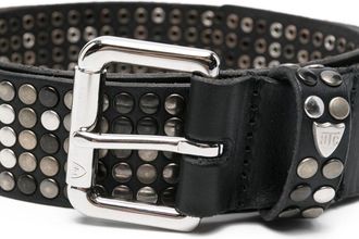 HTC Studs Leather Belt - Black Studded Belt - Clear Buckle