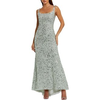 Mac Duggal Sequined Low Back Slip Gown in Sage at Nordstrom, Size 12