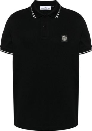 Stone Island Compass-badge piqué polo shirt - men - Cotton/Elastane - L - Black