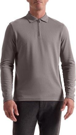 Bugatchi Ottoman Rib Half Zip Long Sleeve Polo in Walnut at Nordstrom Rack, Size X-Large