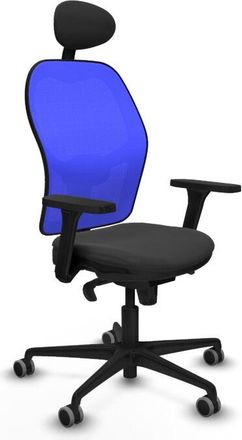 Piqueras y Crespo Piqueras Y Crespo - Jorquera Sincro Malla Azul Similpiel Gris Oscuro Brazos 3d Base Nailon Cabecero Fijo Ruedas 65mm Engomada