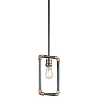 Loops 1 Bulb Ceiling Pendant Light Fitting Black and Natural Brass LED E27 60W Bulb