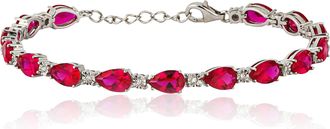MAX + STONE 925 Sterling Silver Real Diamond and Gemstone Tennis Bracelet-Adjustable Length